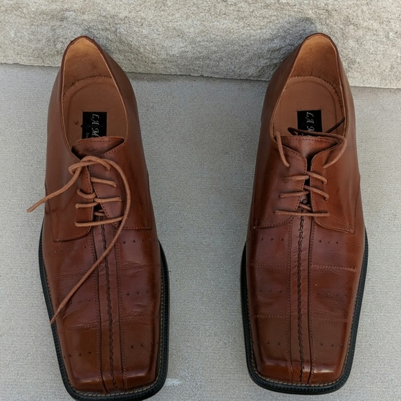 L A Milano Italy men's lace-up dress shoe cognac